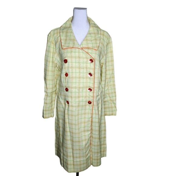 Vintage America Jackets & Blazers - Vintage 60s Long Sleeve Jacket Dress Womens Size L Yellow Double breasted Window